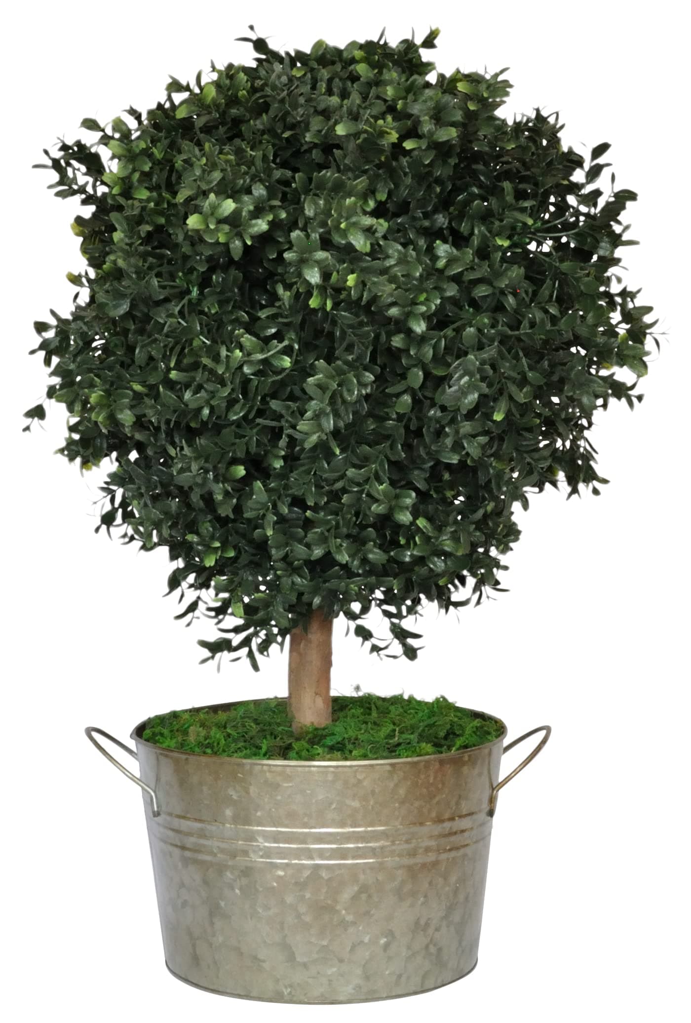 TIN ROOF DESIGNS24" Tall Artificial Boxwood Shrubs, Includes Galvanized Metal Pot, Outdoor Ready, Natural Looking Fake Potted Shrubs