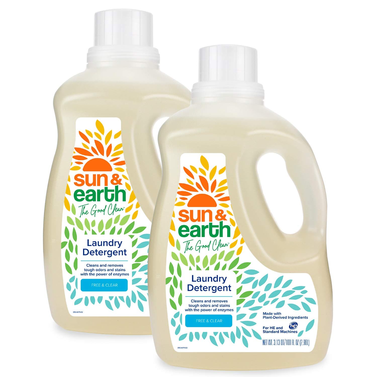 Sun & Earth Liquid Laundry Detergent by Sun & Earth, Plant-Based, Free & Clear Unscented, 100 Fl Oz, Pack of 2, 200 Fl Oz, 128 Ounce