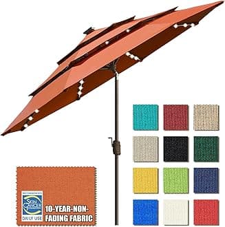 EliteShade USA 10-Year-Non-Fading Solar 9ft 3 Tiers Market Umbrella with 80 LED Lights Patio Umbrellas Outdoor Table with Ventilation（Rust）