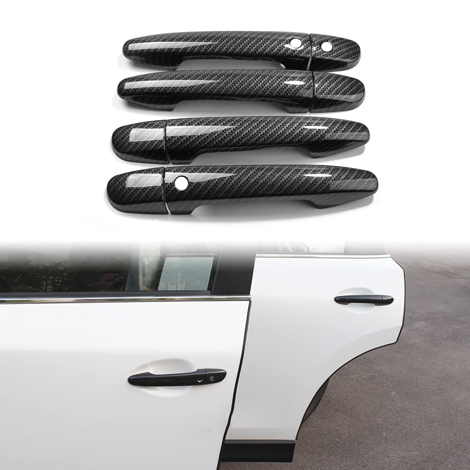 ANFOKAS for Mazda 3 6 CX-5 CX-9 Accessories Sporty Car Exterior Door Handle Cover Trims with Smart Entery Holes - Carbon Fiber Style