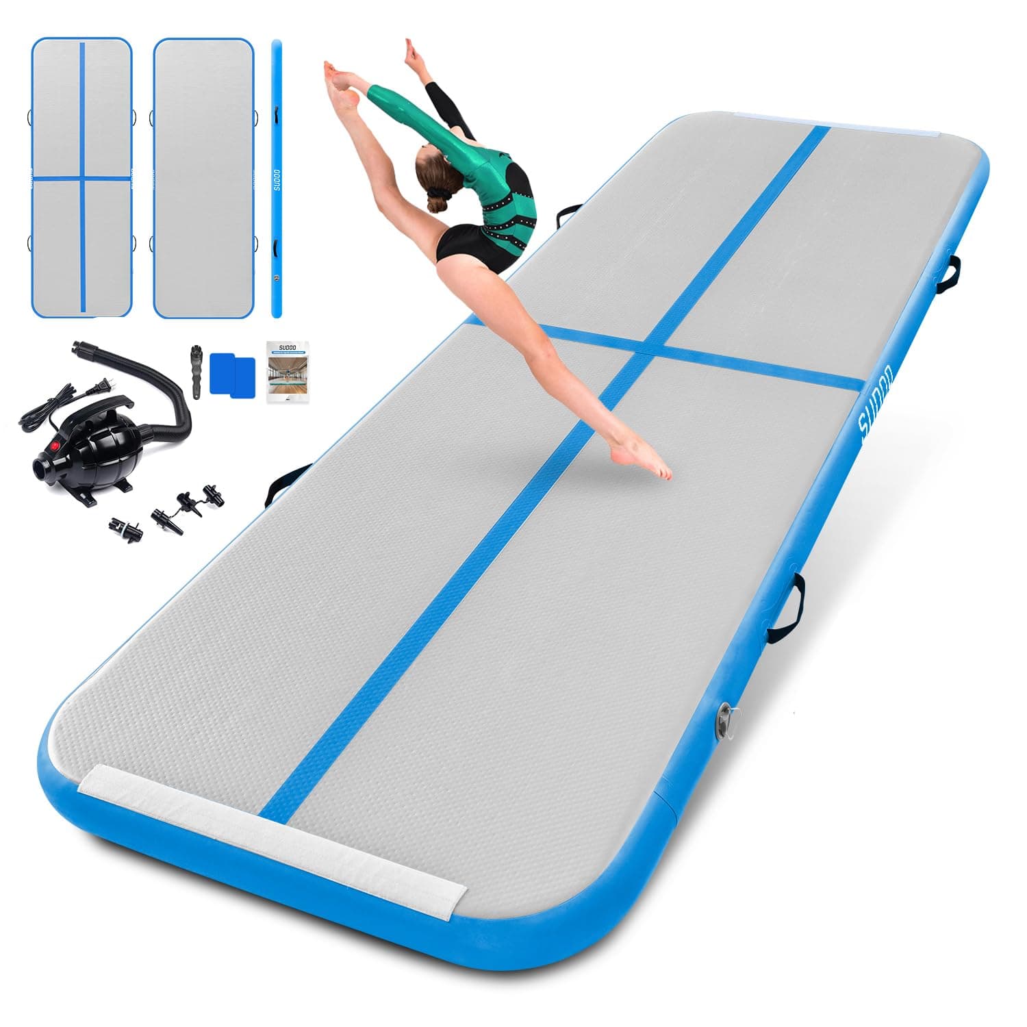 Gymnastics Air Mat 8.2ft/10ft/13ft/16ft Inflatable Air Tumble Track Mat 4" Thick Tumbling Mat With Pump/No Pump for Home Training Tumble Yoga Cheerleading Parkour Beach Water Activities Use