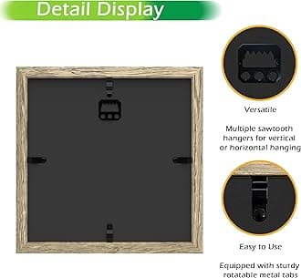 FrameWorks 8x8 Driftwood Wooden Shadow Box Frame – Soft Felt Back, Tempered Glass, and Included Elegant White Ball Push Pins