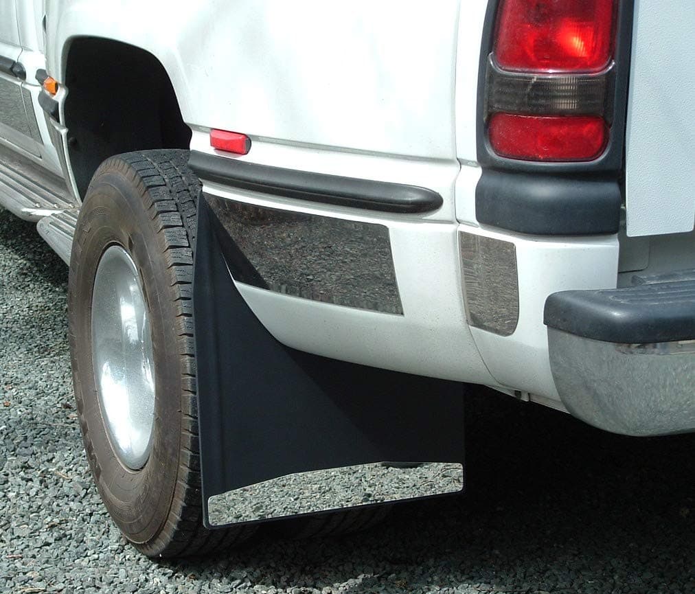 DuraFlapMud Flap Style R20L SSNB for 4x4 Dually Pick up. 20" Wide X 27" Long X 3/8" Thick with Mirror Finsh Stainless Steel Weights.- Sold in Pairs