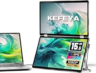 KEFEYA Laptop Screen Extender, 15.6" Portable Monitor for Laptop with 340°Rotation, Full HD Stacked Folding Monitors Build-in Stand VESA, Compatible with Windows & Mac, Plug and Play