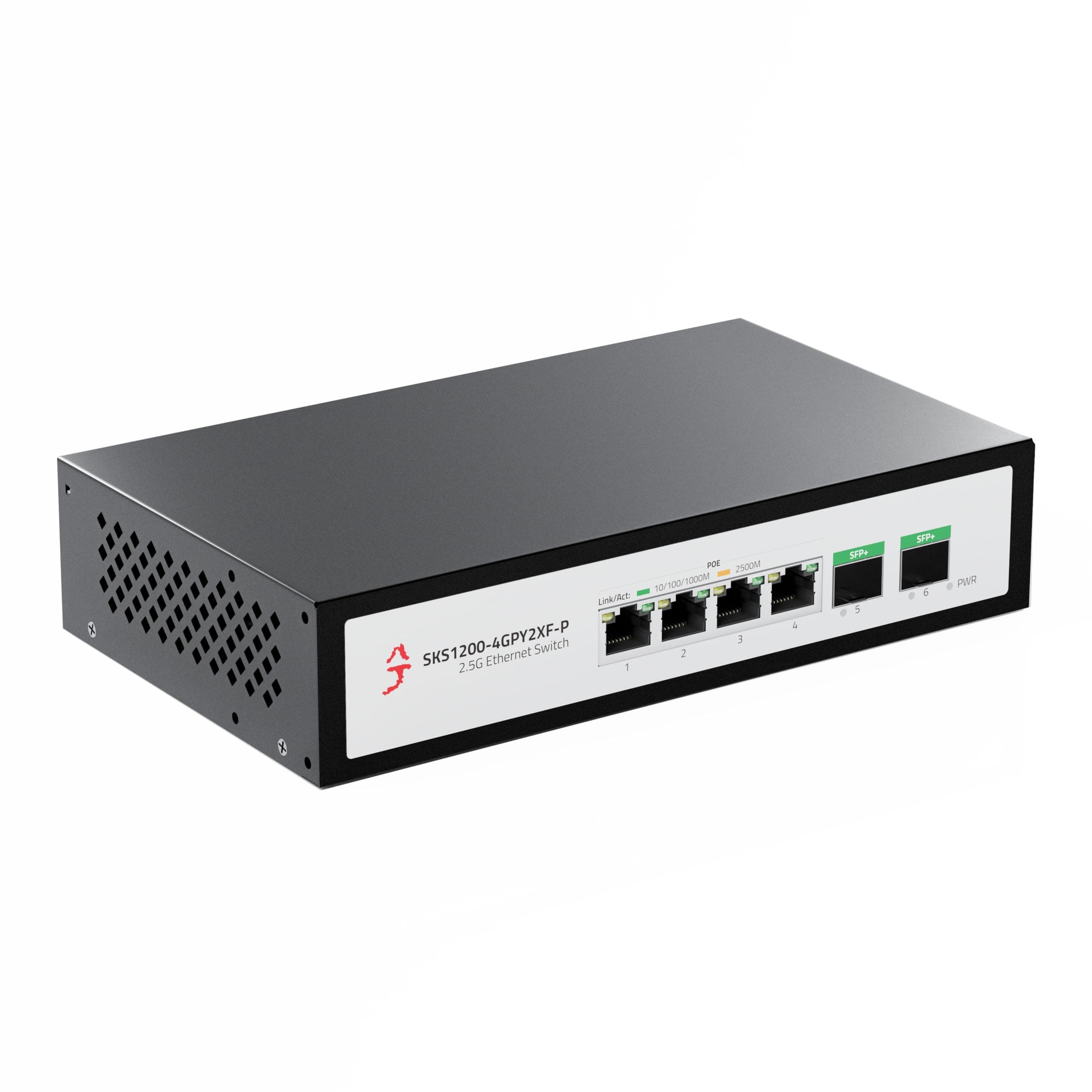 6-Port 2.5G Ethernet PoE+ Switch, 4X 2.5GBase-T PoE+ Ports, 2X 10Gbps SFP+, 75W IEEE802.3af/at Unmanaged 2.5Gb PoE Network Switch, Ethernet Hub, Metal Casing, Desktop/Wall-Mount