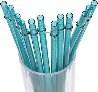 DAKOUFISH 9 Inch Reusable Plastic Glitter Sparkle Drinking Straws,BPA-Free,for 16oz 20oz Tumblers/Jars,12 Straws with One Cleaning Brush (9inch,Teal)