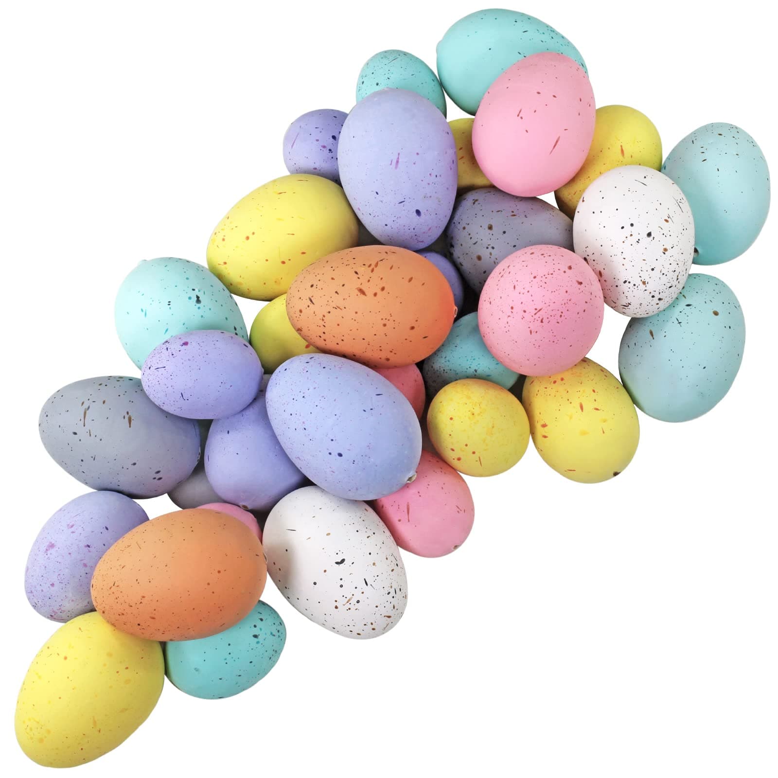 Winlyn 32 Pcs Assorted Faux Foam Speckled Eggs - Decorative Pastel Eggs for DIY Easter Wreath, Centerpiece, Bowl, Basket Fillers, Party Favors, Gifts, Spring, Home, Wedding, Table Decor