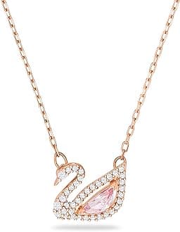 Swarovski Dazzling Swan Pendant Necklace, Rose Gold Tone Finish, Pink Crystals, Clear Crystals