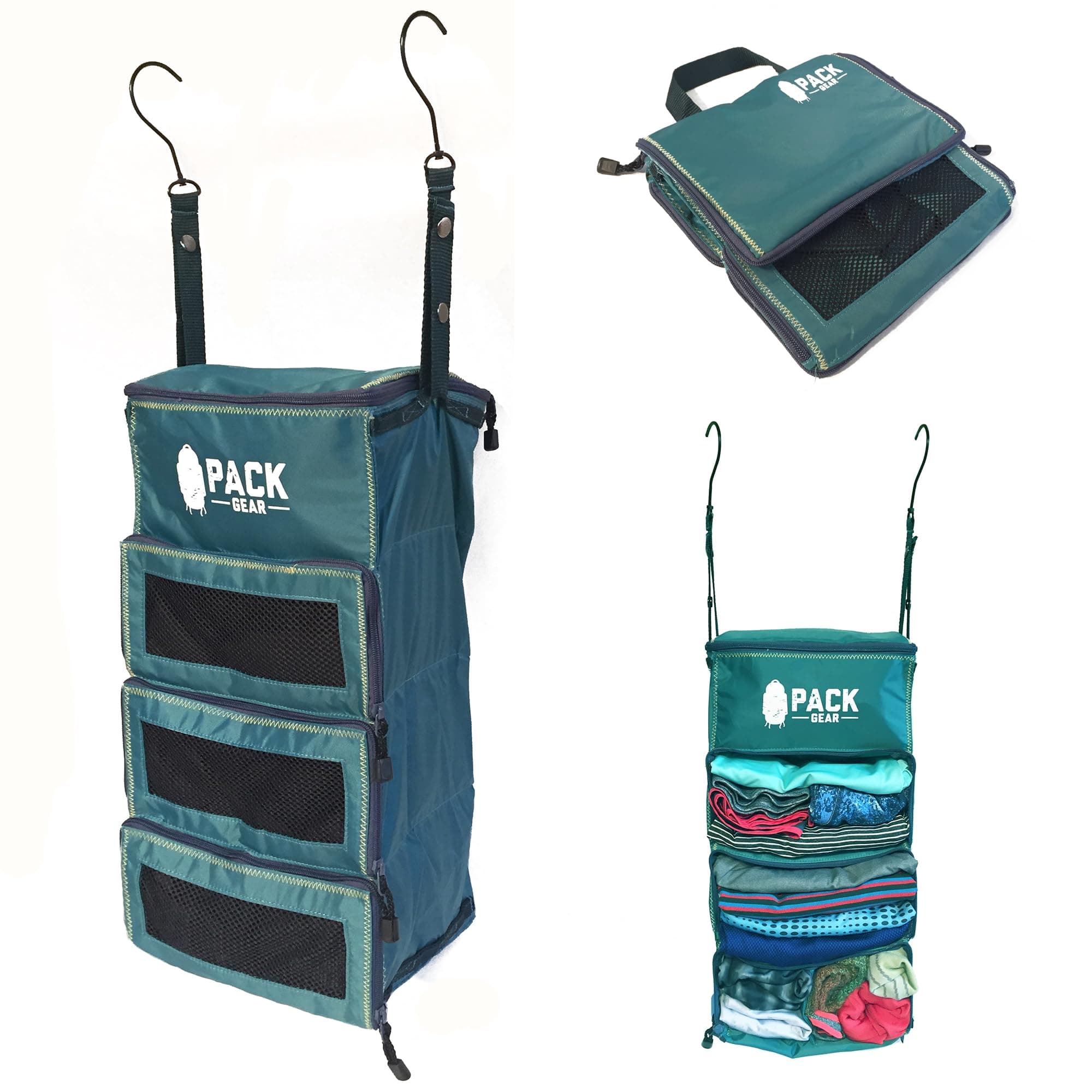 Luggage Organizer Packing Cubes - Collapsible Suitcase Backpack & Carry-On Bag Travel Accessories - Our Hanging Shelves feature YKK Zippers & Mesh Windows - Portable Closet System for Clothes - Teal