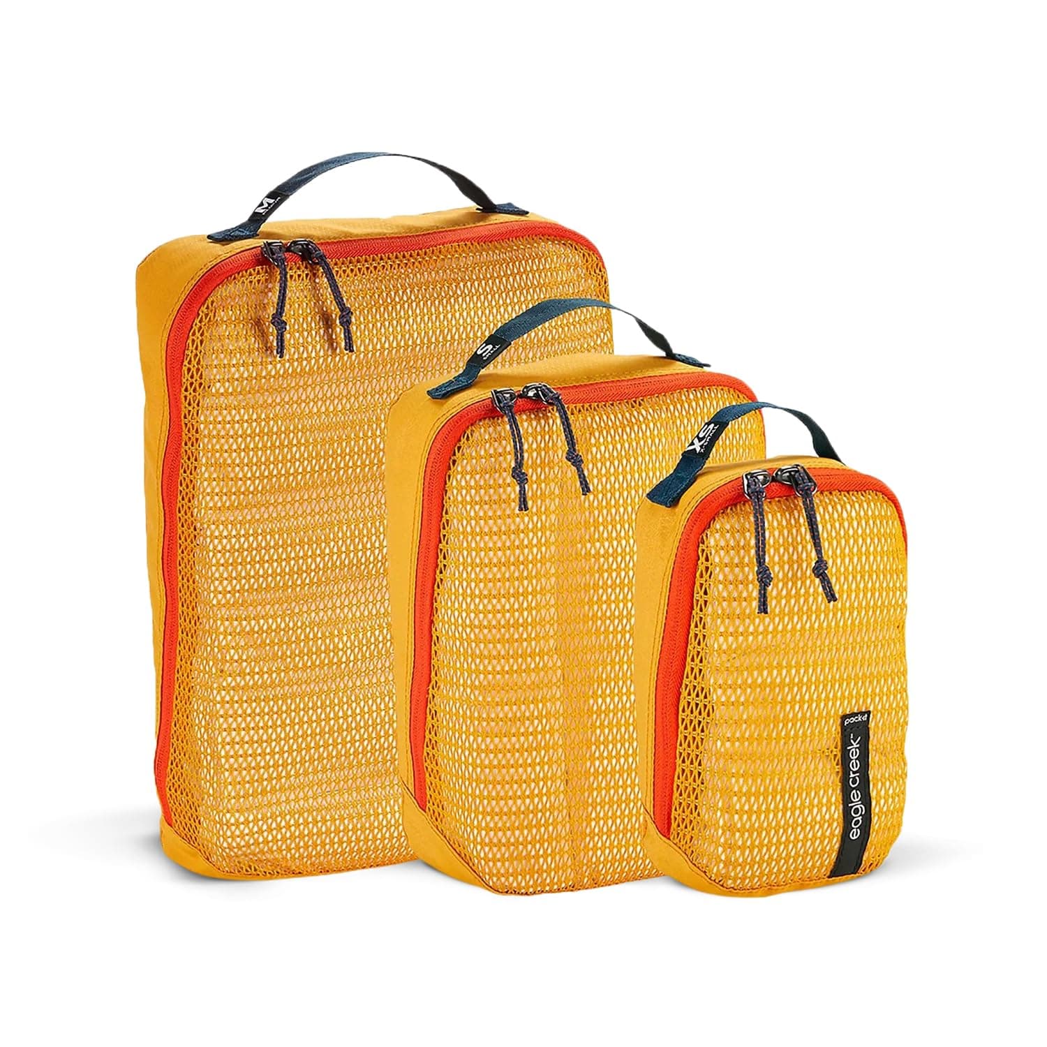 Eagle Creek Pack-It Reveal Packing Cubes Set XS/S/M - Durable, Ultra-Lightweight, Water-Resistant Ripstop Fabric Suitcase Organizers with Mesh Windows, Sahara Yellow
