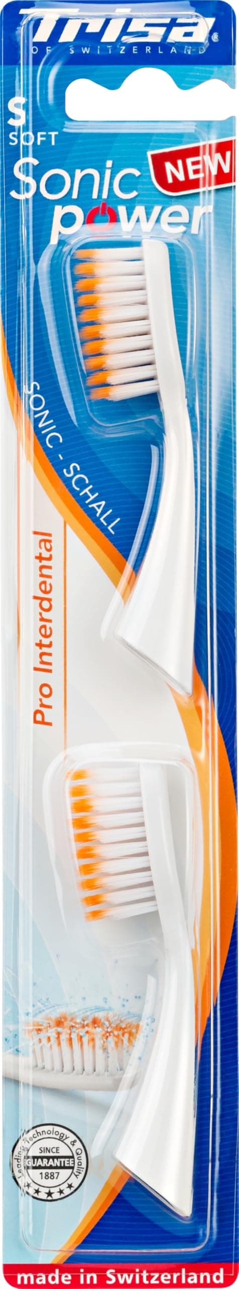 Trisa Sonic Power Pro Interdental Soft Bristles Toothbrush Refill, Cleans More thoroughly 9x Better Cleaning, Swiss Made, Pack of 2