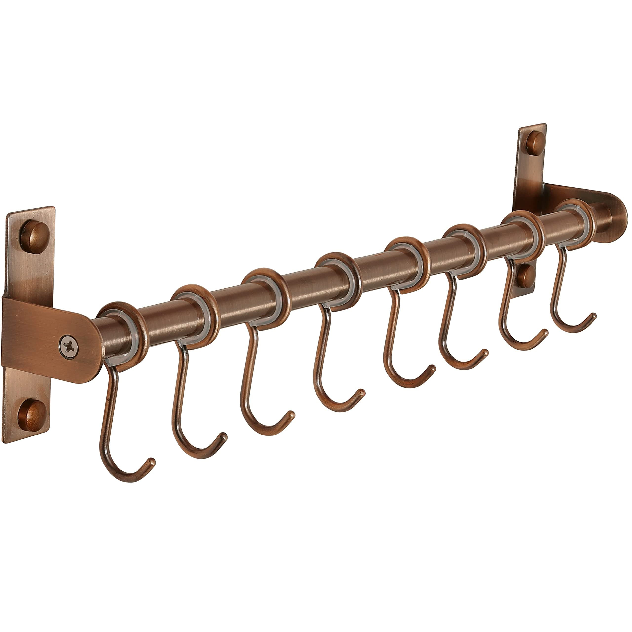 Dseap Kitchen Utensil Holder Hanger, Pot and Pan Rack Wall Mount, Kitchen Rail with 8 Hooks for Hanging Cooking Utensils, Mugs, Spoons, Wall Mounted, Stainless Steel, Antique Copper