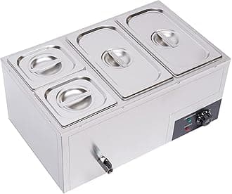 Bain Marie Buffet 4-Pan 850W Electric Steam Table Food Warmer with Lids - Stainless Steel Commercial 21.2Qt(20L) Capacity for Restaurants, Catering, Buffets