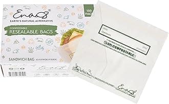 100% Compostable Food Storage Bags [Sandwich 150 Pack] Eco-Friendly Freezer Bags, Resealable Bags, Heavy-Duty, Reusable, by Earth's Natural Alternative, off white