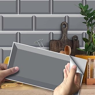 Alwayspon 54Pcs Wall Tile Transfers Sticker for Home Decor, Peel and Stick Self-Adhesive Splashback, Stick on Tile Decals for Living Room Kitchen Bathroom Decor, Gray