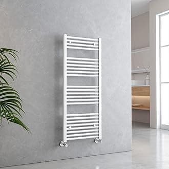 EMKE Towel Rail Radiator White, Heated for Bathrooms 1200 x 500mm, Modern Straight Versatile Wall/Floor Mounted