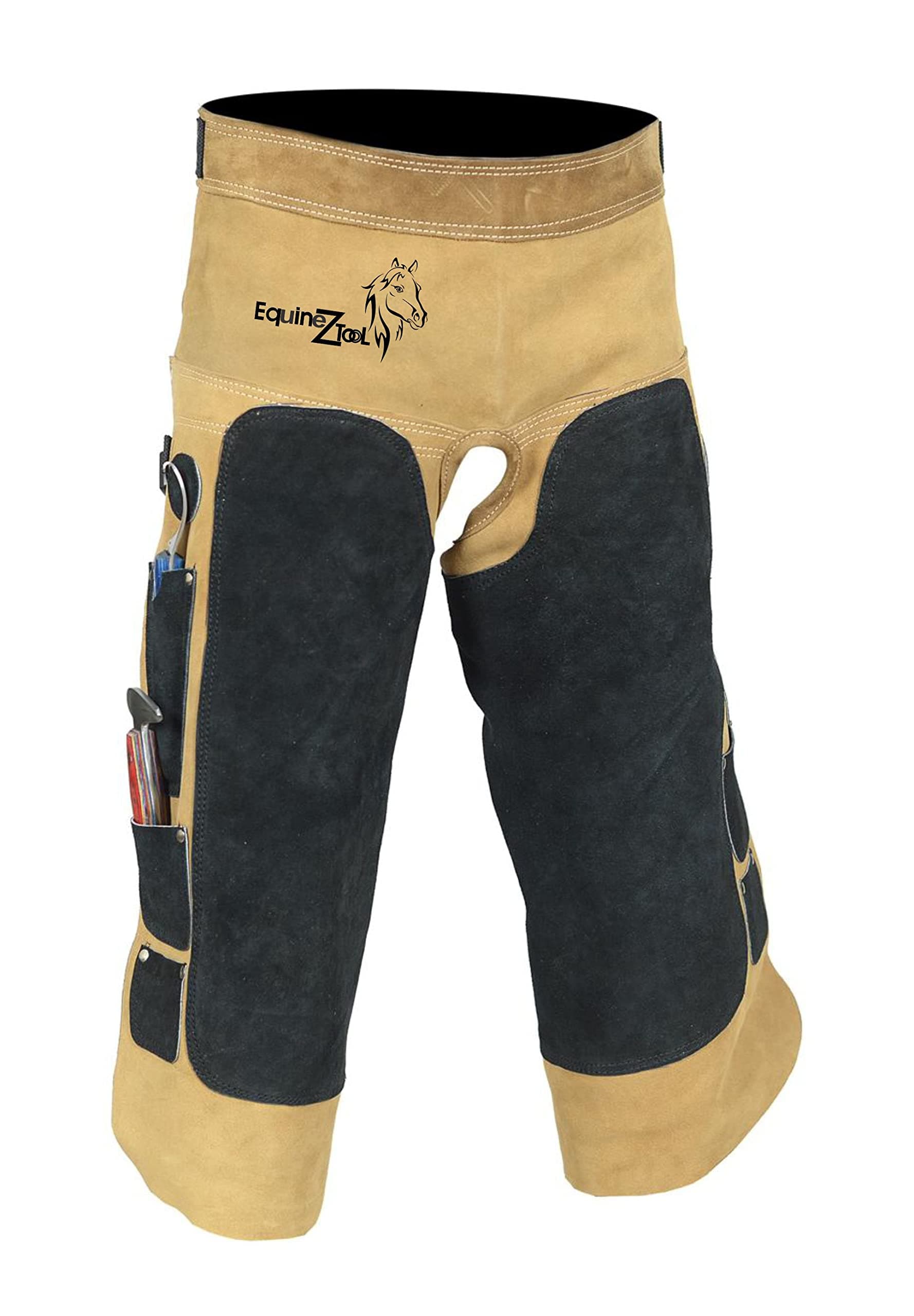 Equinez Tools Professional Leather Farrier Apron Premium Heavy-Duty Horseshoeing Apron with Thick Split Leather, Double Layered Thigh Protection, Knife Holders, Adjustable Waist & Leg Straps