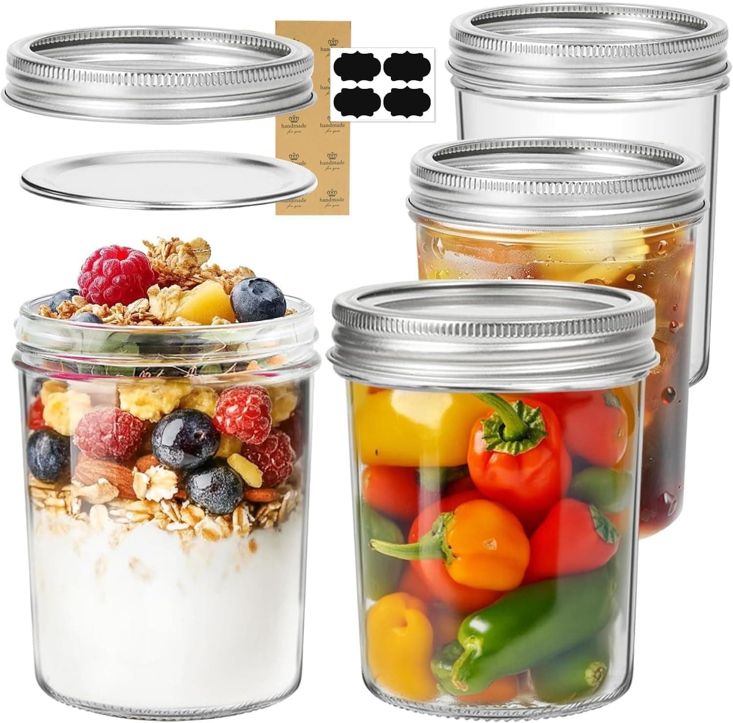 ComSaf Mason Jar 16oz 4 Pack, Glass Jar for Canning with Seal Bands, Airthight Mason Glass Jars with Lid for Kitchen, Jam, Honey, Dessert, Spices, Jelly, Salad, Pickle, Oats, Wedding Favors