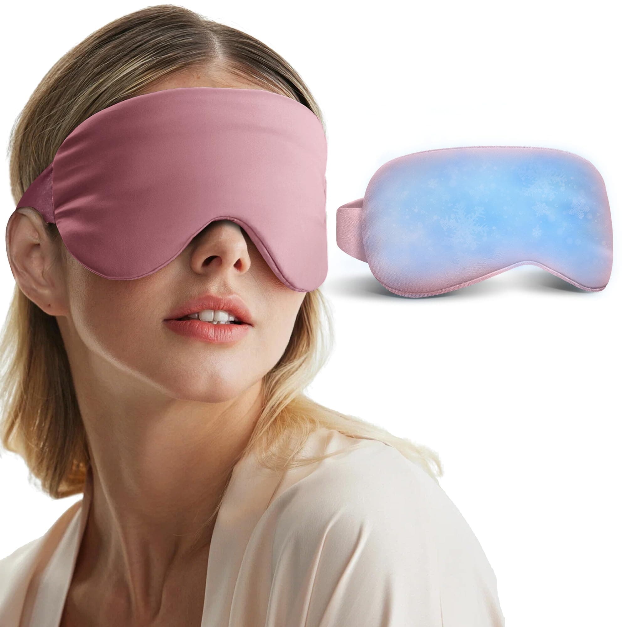 Cooling Eye Mask for Puffy Eyes - FSA HSA Eligible, Cold Eye Masks for Puffiness, Weighted Gel Eye Mask for Sleep, Reusable Ice Eye Mask for Dark Circles Migraines and Headache (Pink)