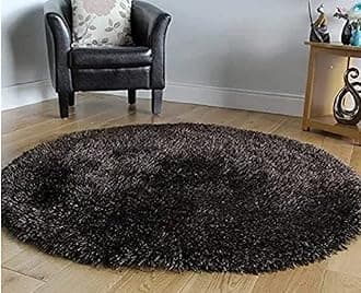 FR Creations Modern Polyester Anti Slip Round Shaggy Fluffy Fur Rug and Carpet for Living Room, Bedroom,Offices, Kitchens(2x2 Feet)-Black