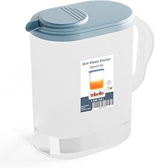 Tribello Pitcher with Lid 1 Gallon, Slim Clear Plastic Water Pitcher with Pivot-top Spout Lids, Iced Tea Pitcher for Fridge, Freezer/Dishwasher Safe, and BPA/Phthalate Free