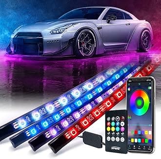 4Pcs Underglow LED Lights for Cars, 8 Color RGB 252 LEDs Sound Active Function Music Mode Underglow Kit, Bluetooth APP & Remote Control, Waterproof Underbody Neon Strip Light for Car SUV Truck
