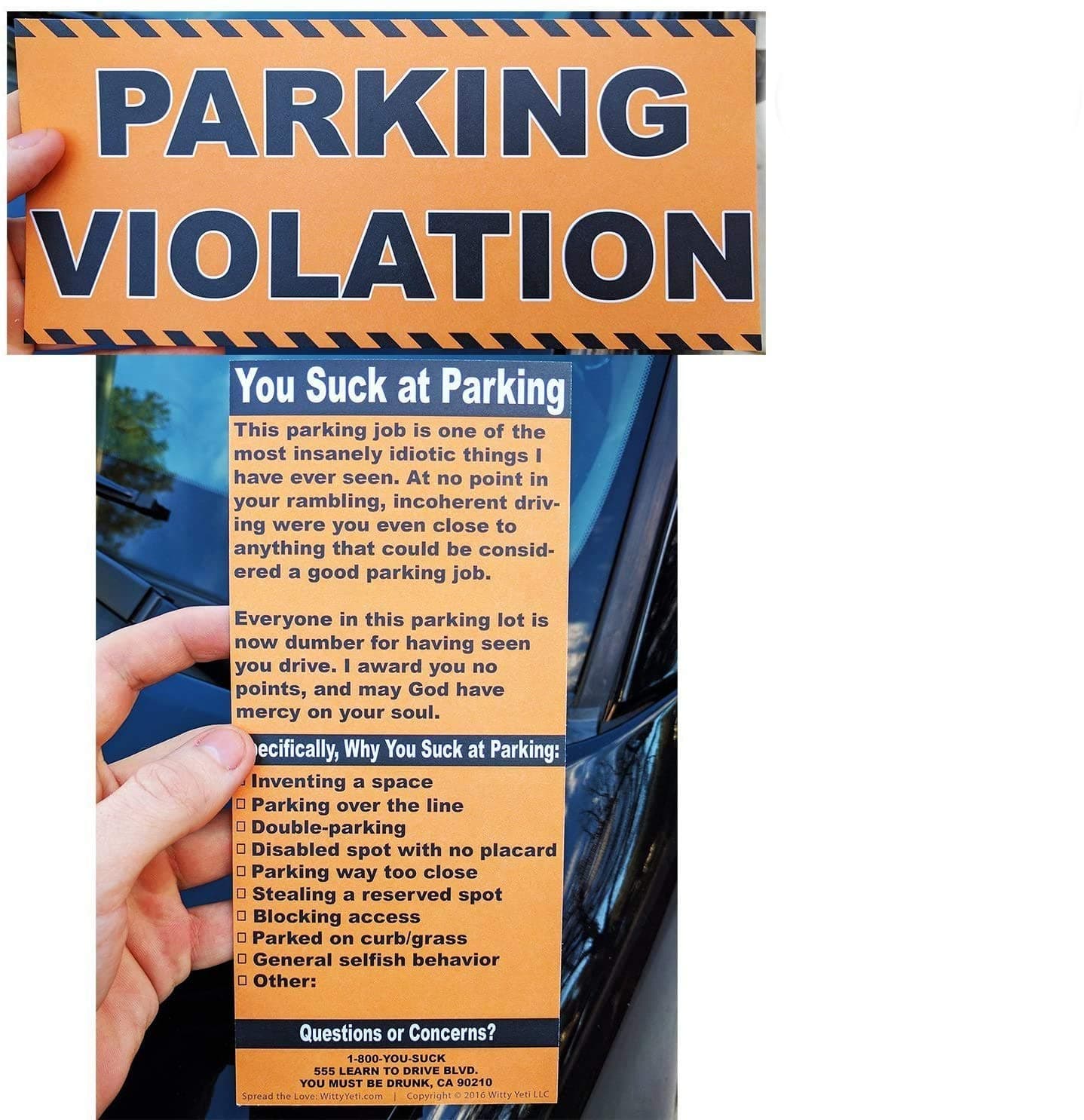 Full-Size Fake Parking Ticket by Witty Yeti 20 Pack. Both Realistic & Hilarious. Great Prank, Gag Gift & Stocking Stuffer. Punish The Idiots Who Park Like Morons. It’s Time for Justice!