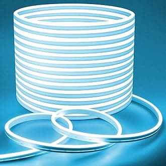 LamomoLED Strip Lights, 32.8Ft Ice Blue Neon Led Rope Lights, 0.65in/Cut DIY Flexible Silicone Waterproof 24V Led Light Strip for Bedroom,Indoor, Living Room, Kitchen（Power Adapter not Included）