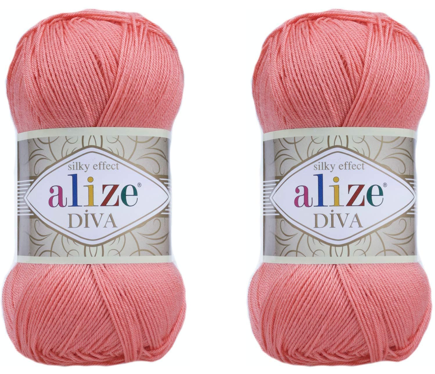Alize Diva Yarn - 100% Microfiber Acrylic, Silk Effect, Crochet & Lace Craft, Coral, 2 Skeins, 200gr, 767 yds