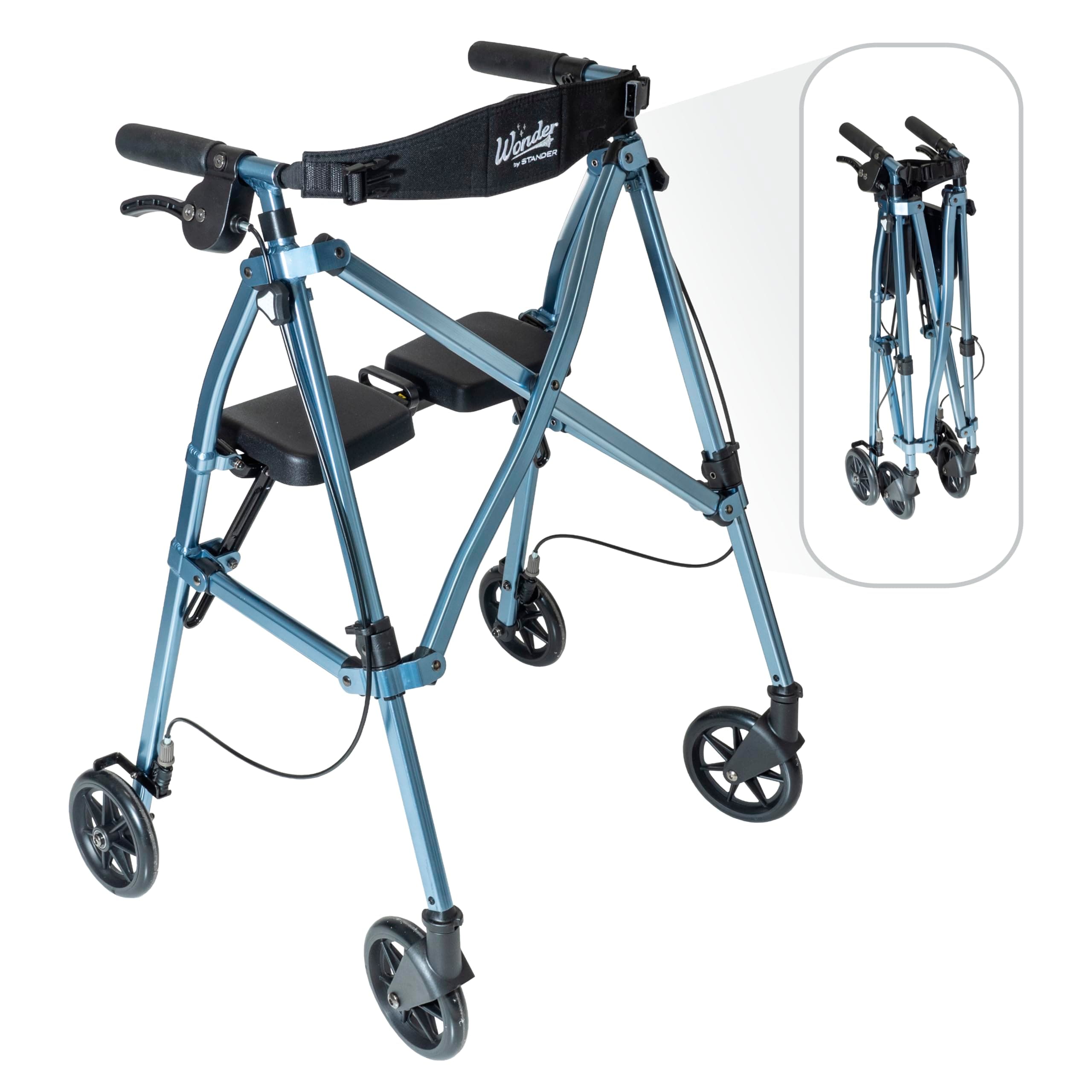 Able Life Comfortably Independent Space Saver Rollator, Lightweight Folding Mobility Rolling Walker for Seniors and Adults, 6-inch Wheels, Locking Brakes, and Padded Seat with Backrest, Cobalt Blue