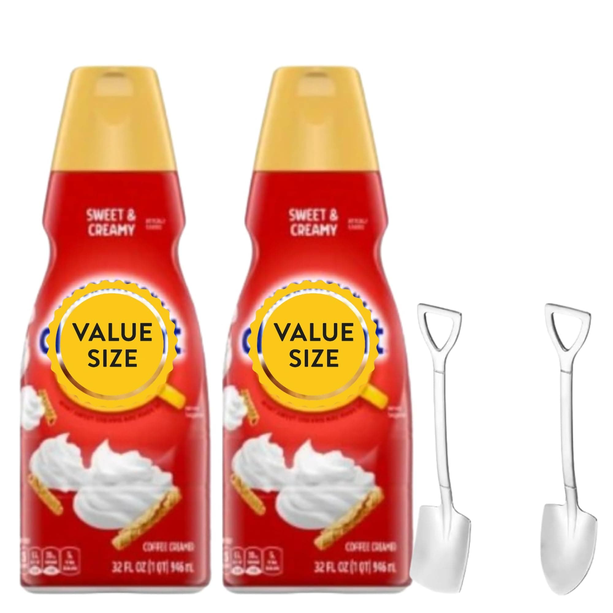 Candy Freezer Liquid Coffee Creamer.- Two (2) 32 fl oz Bottles of Creamy Smooth Delightful Coffee Creamer and Mini Metal Spoon (Sweet & Creamy) Shovel Spoons