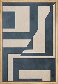 Framed Canvas Print Wall Art Blue & Tan Polygon Symbols Abstract Geometric Illustrations Modern Art Minimalism Shapes Multicolor Boho for Living Room, Bedroom, Office - 24"x36" Natural