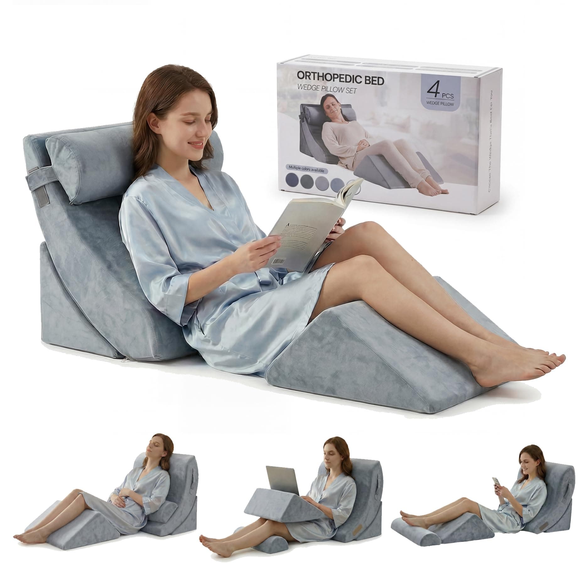 Axelrod Orthopedic Bed Wedge Pillow Set, Post Surgery Foam for Back, Neck and Leg Pain Relief Comfortable & Adjustable Ortho Pillows- Anti Snoring, Heartburn, Acid Reflux & GERD Sleeping Navy