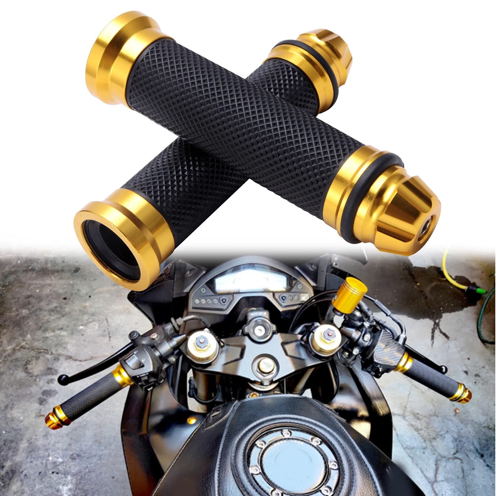 Universal 7/8" 22mm Motorcycle Handlebar Grips - Gel Rubber Compatible with Chopper, Cruiser, Street, Dirt Bike