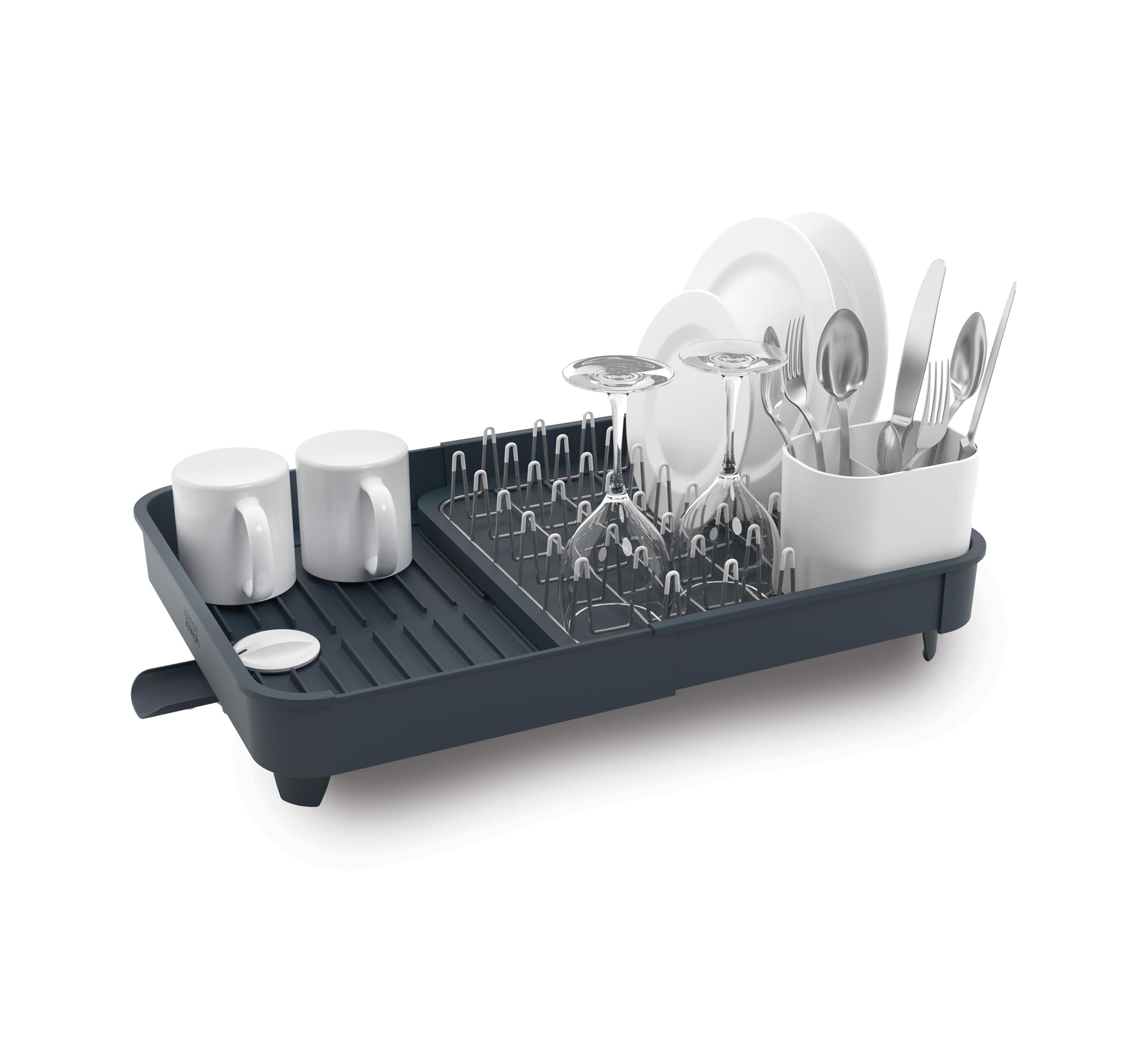 Joseph Joseph Extend Expandable Dish Drainer Rack with Removable Cutlery Holder Swivel Draining Spout - Grey