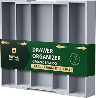 ROYAL CRAFT WOOD Luxury Bamboo Kitchen Drawer Organizer - Expandable Utensil Organizer for Drawer - Utensil and Silverware Holder and Cutlery Tray (Gray, 20" x17.5")