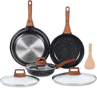 Nonstick Ceramic Frying Pans Skillets Set with Lids, Non-Toxic Egg Omelette Kitchen Cooking Pans Compatible with All Stovetops (Gas, Electric & Induction), PTFE & PFOA Free (Black)