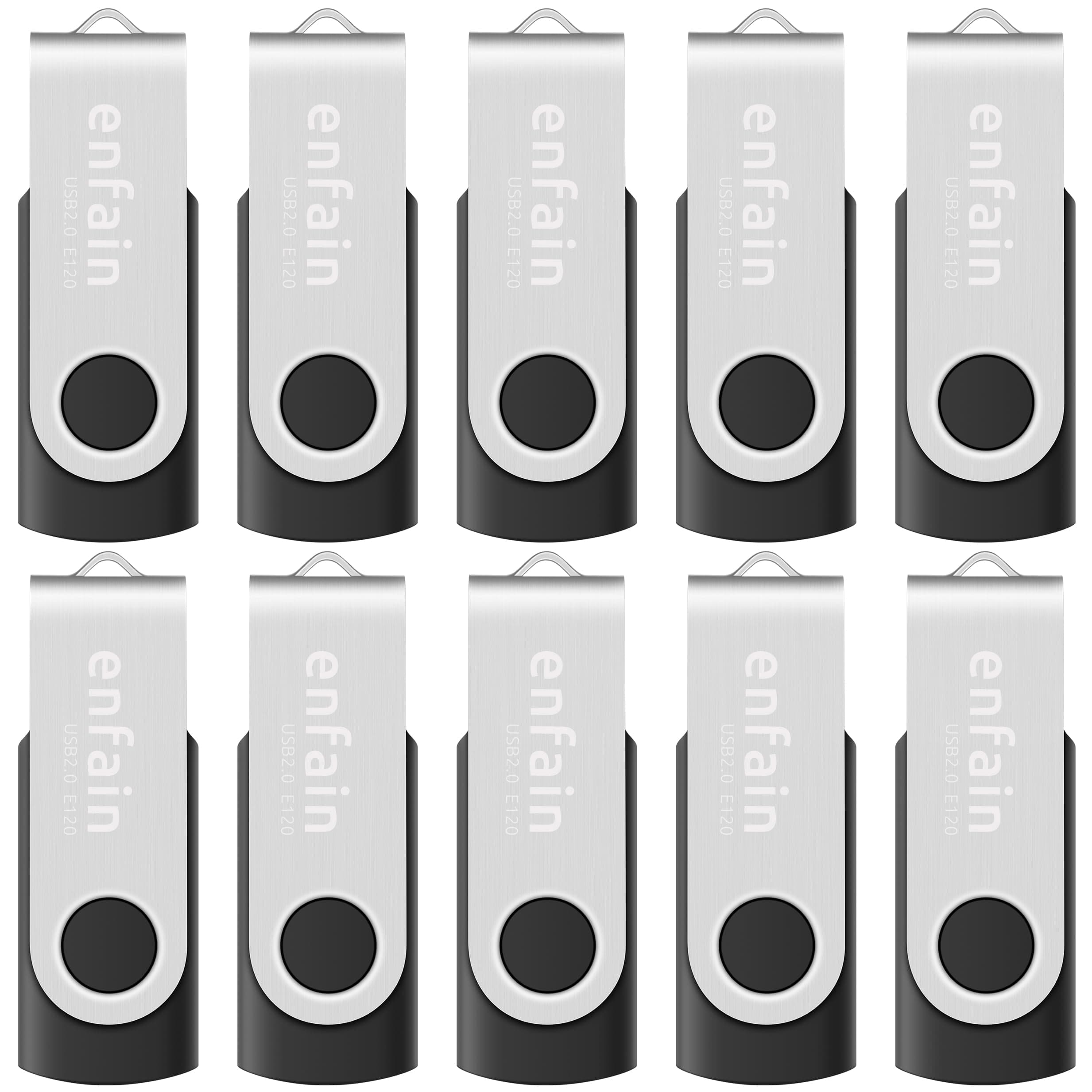 Enfain 10pcs Nice Swivel Design New Usb 2.0 Flash Drive Memory Stick Fold Storage Thumb Stick Pen (1GB, Black)