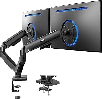 VIVO Dual Arm Monitor Desk Mount Height Adjustable, Tilt, Swivel, Counterbalance Pneumatic Stand, VESA Bracket Arm Fits Most Screens up to 32 inches, Classic, STAND-V002O