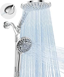 MakeFit Dual Handheld Shower Head Combo, 2-in-1 Rain Shower Heads System 8 Inch Rainfall Shower Head and 10 Modes High Pressure Hand Held Showerhead with Built-in Power Wash