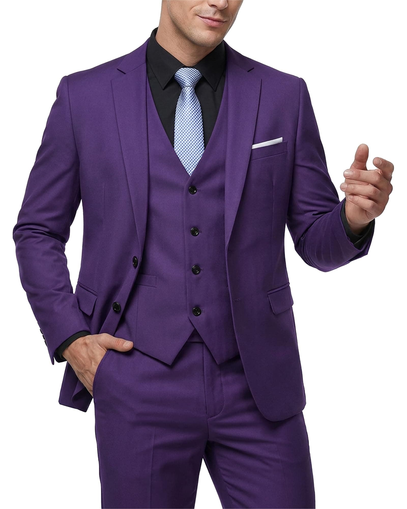 MY'S Men's 3 Piece Suit Notch Lapel 2 Button Blazer Slim Fit Dress Business Party Jacket Vest Pants & Tie Set