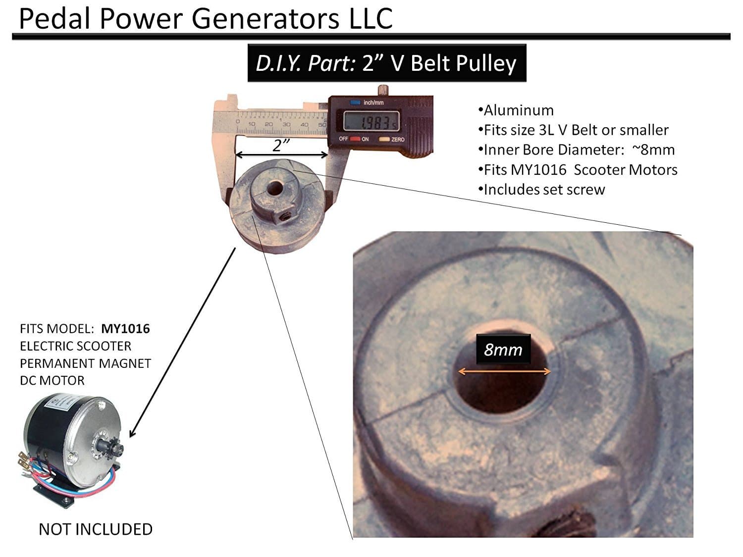 MNS V-belt Pulley 2" Outside Diameter, Size 3L Compatible with My1016 Scooter Motor