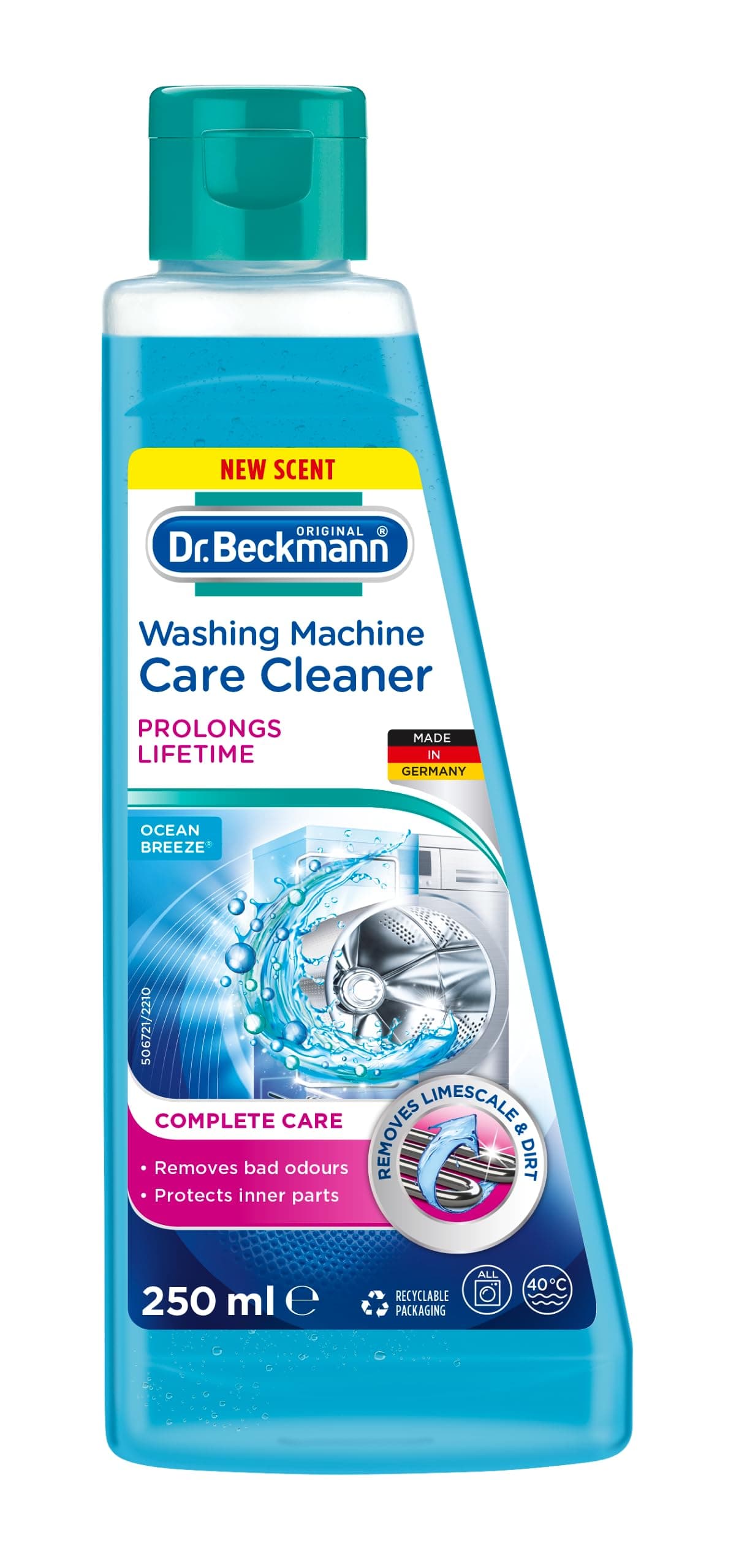 Dr. Beckmann Complete Care Washing Machine Cleaner Ocean Breeze Scent, 250ml |Removes Limescale, Dirt & Protects Inner Parts | Removes Bad Odour | Descaler for Front Load & Top Load Machines