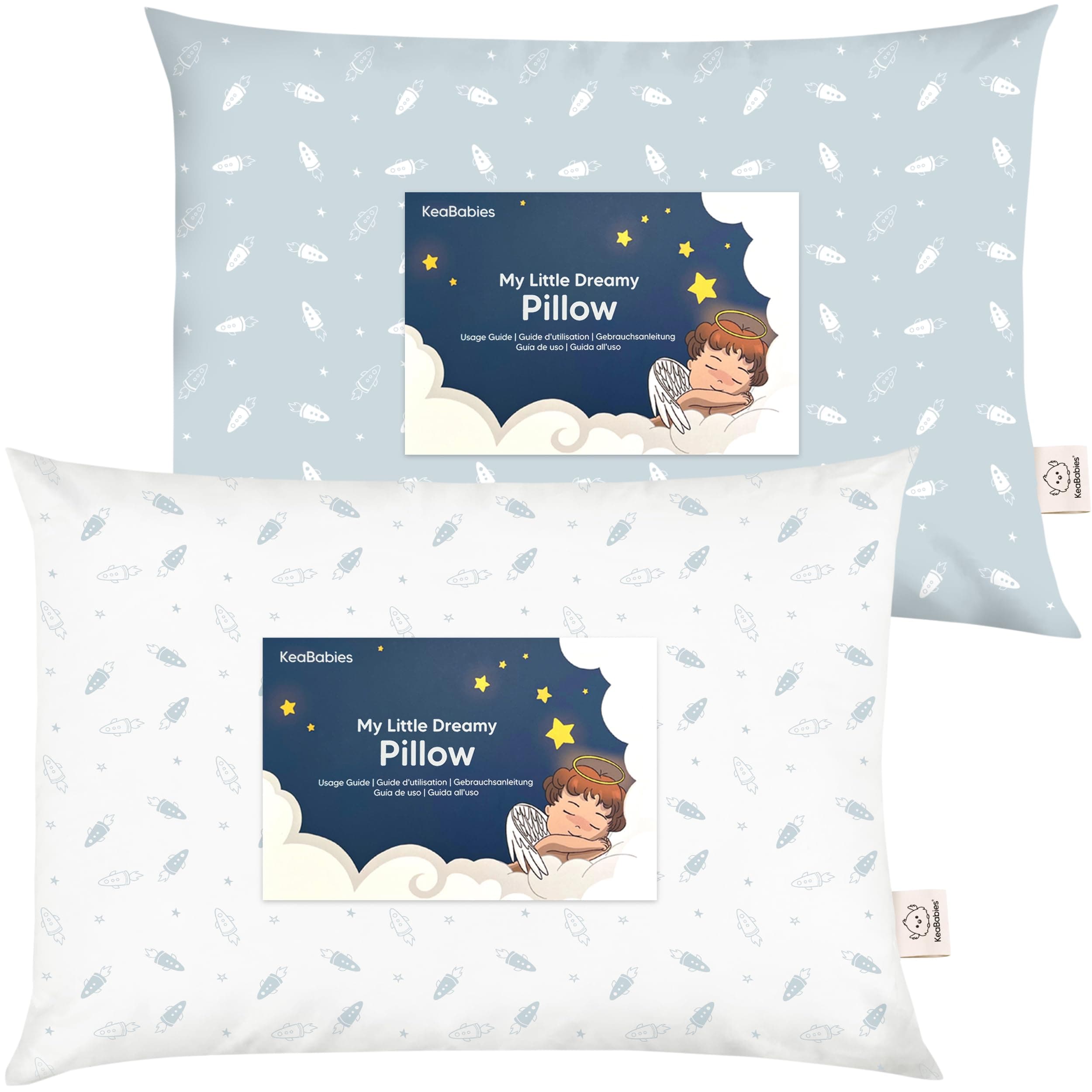 KeaBabies 2-Pack Toddler Pillows 2 Year Old to 5-13x18 Soft Organic Cotton Kids Pillow for Sleeping, Travel, School, Daycare, Nap, Toddler Bed, Machine Washable, Without Pillowcase (Spacecrafts)
