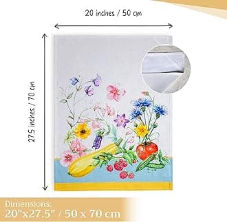 Maison d' Hermine Giverny 100% Cotton Set of 3 Multi-Purpose Kitchen Towels, Soft, Absorbent Tea Towels, Bar Towels, Spring/Summer (50 cm x 70 cm)