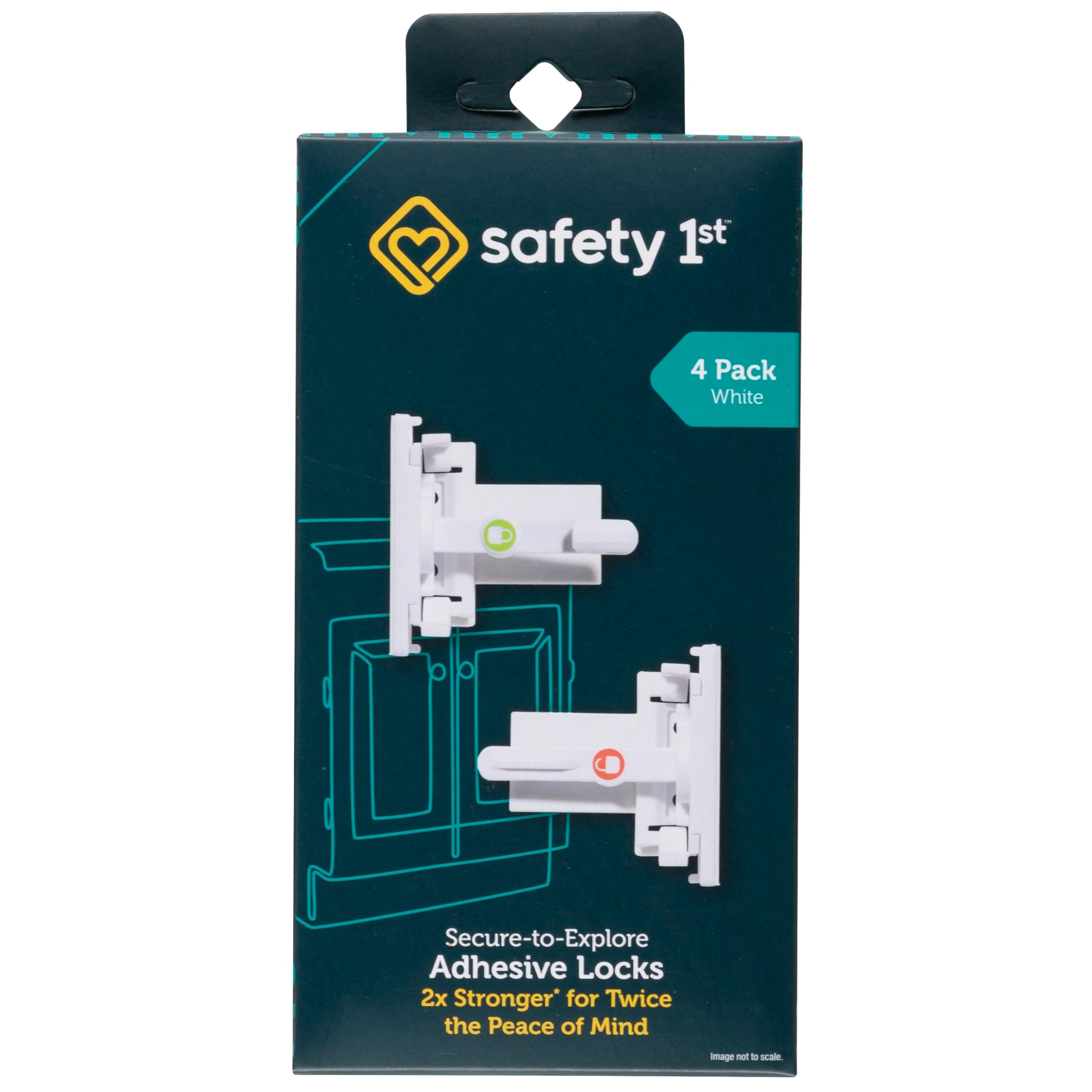 Secure-to-Explore Adhesive Cabinet Locks Baby Proofing, Child Locks for Cabinets and Drawers (4 Locks), White
