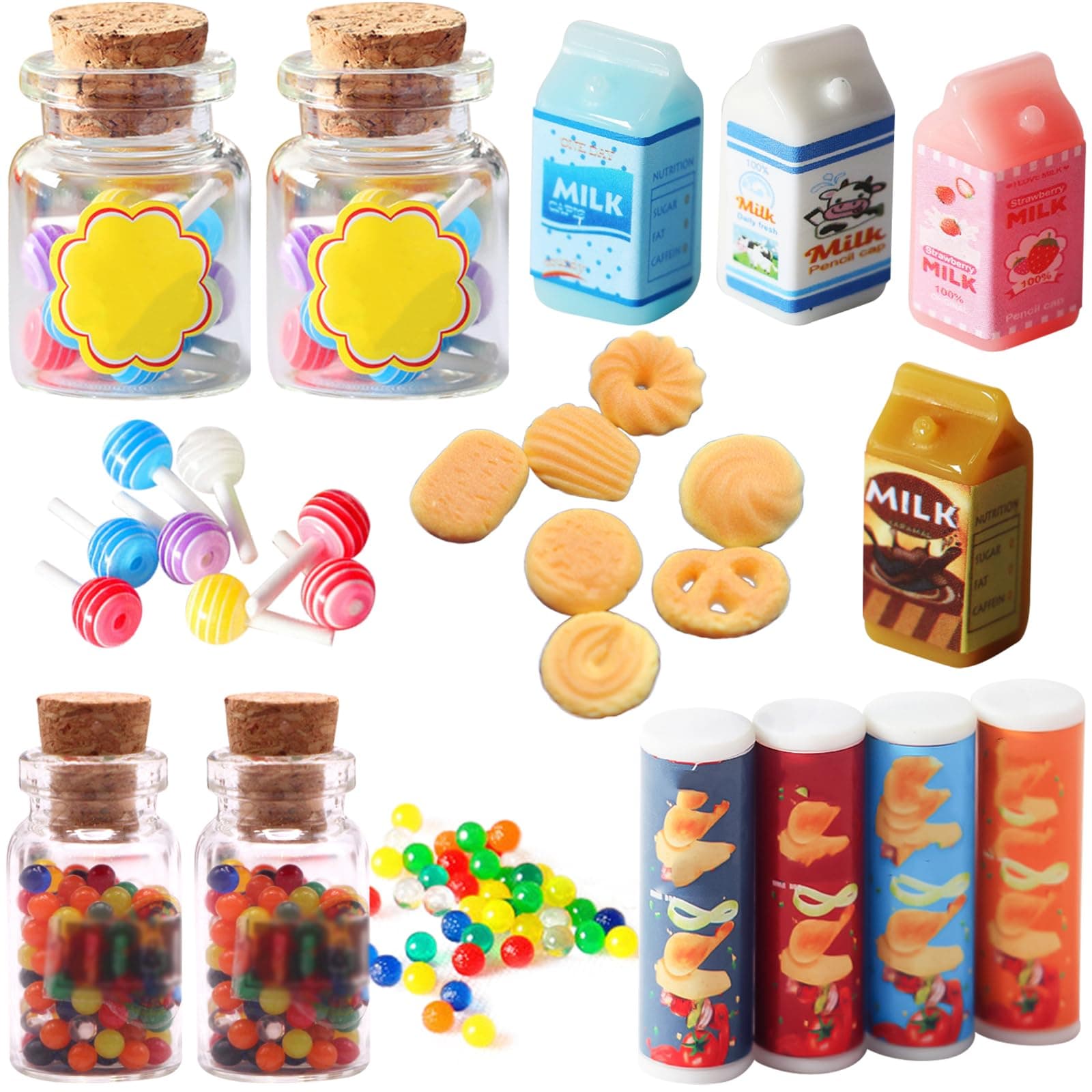 19 Pieces Miniature Food Drink, 1:12 Scale Miniature Dolls House Food Accessories, Mini Food Drink, Miniature Kitchen Accessories, Mini Pretend Play Food Set, for Barbie Doll House