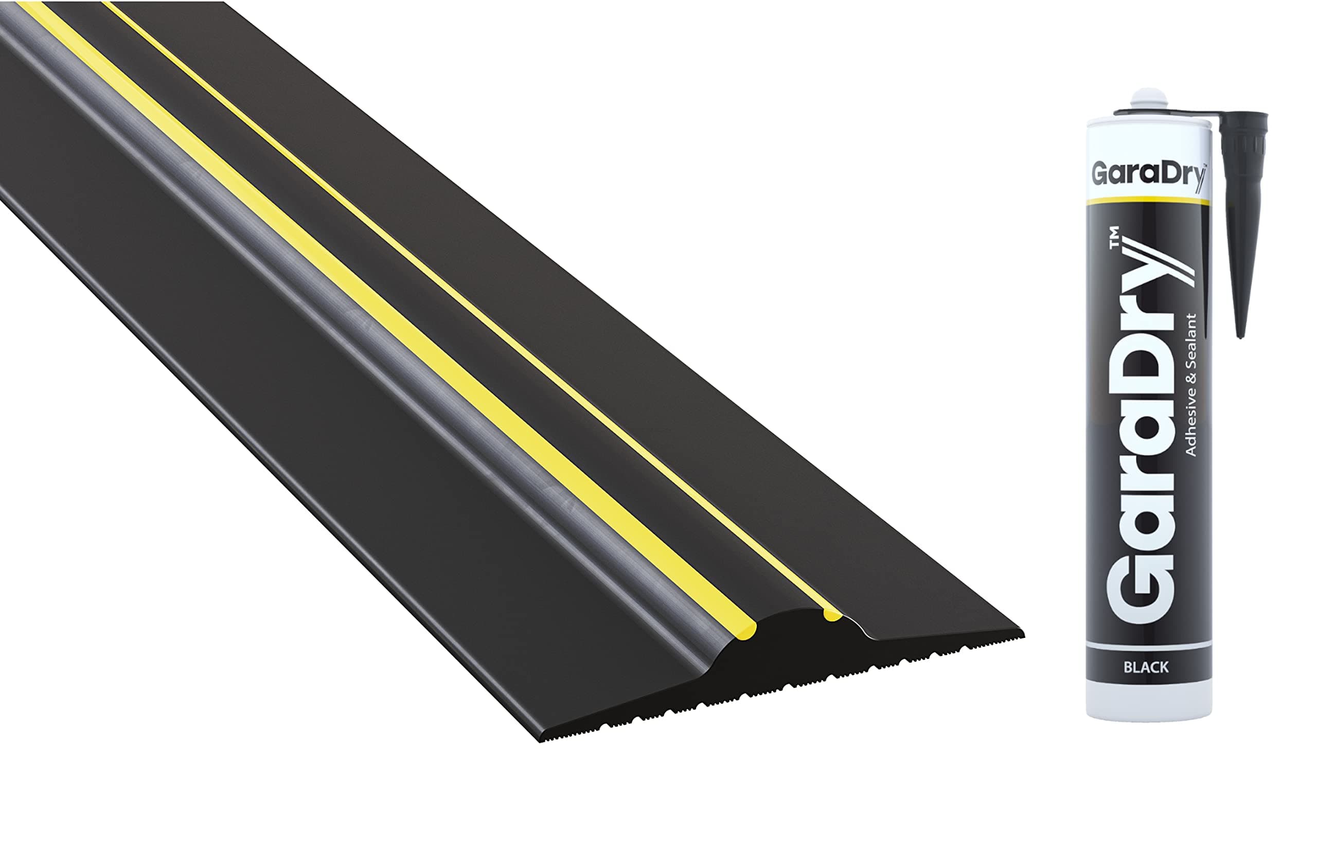 Weather Stop 20mm High Garage Door Threshold Seal Kit 2.21m (7'3") | Black/Yellow PVC | Complete Kit | Adhesive Included