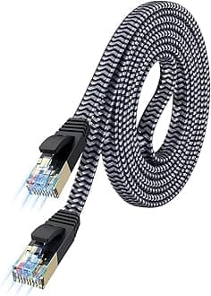 Cat 7 Ethernet Cable 6.6 ft, High Speed Flat Nylon Braided Internet Network Cord, Shielded RJ45 LAN Wire for Gaming PS5 Xbox PC Router Modem Smart TV, Faster Than Cat 6