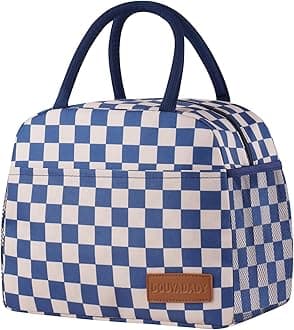 Lunch Bag Women/Men Lunch Box Women/Men (Blue+Beige Checkerboard)